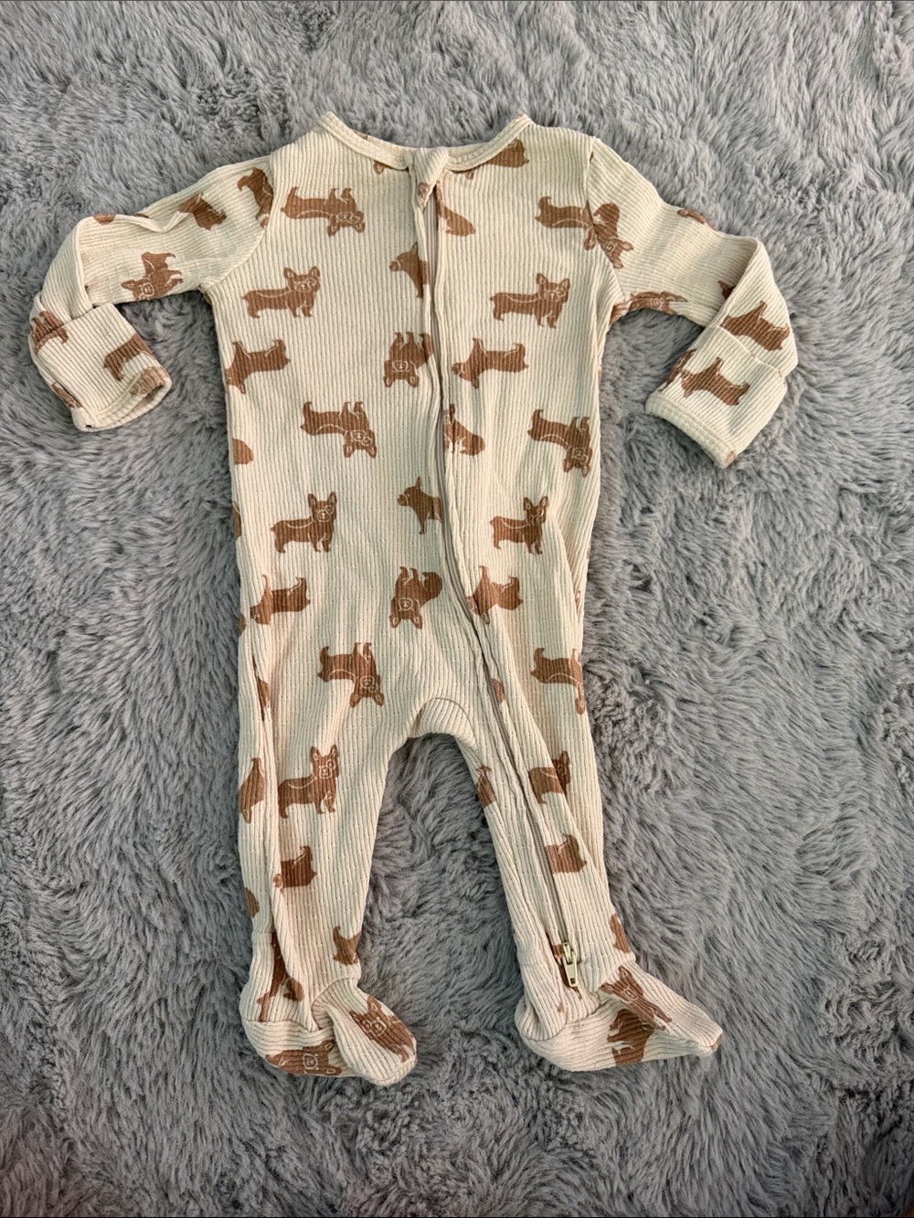 Neutral Cream & Brown Frenchie Print Baby One-Piece